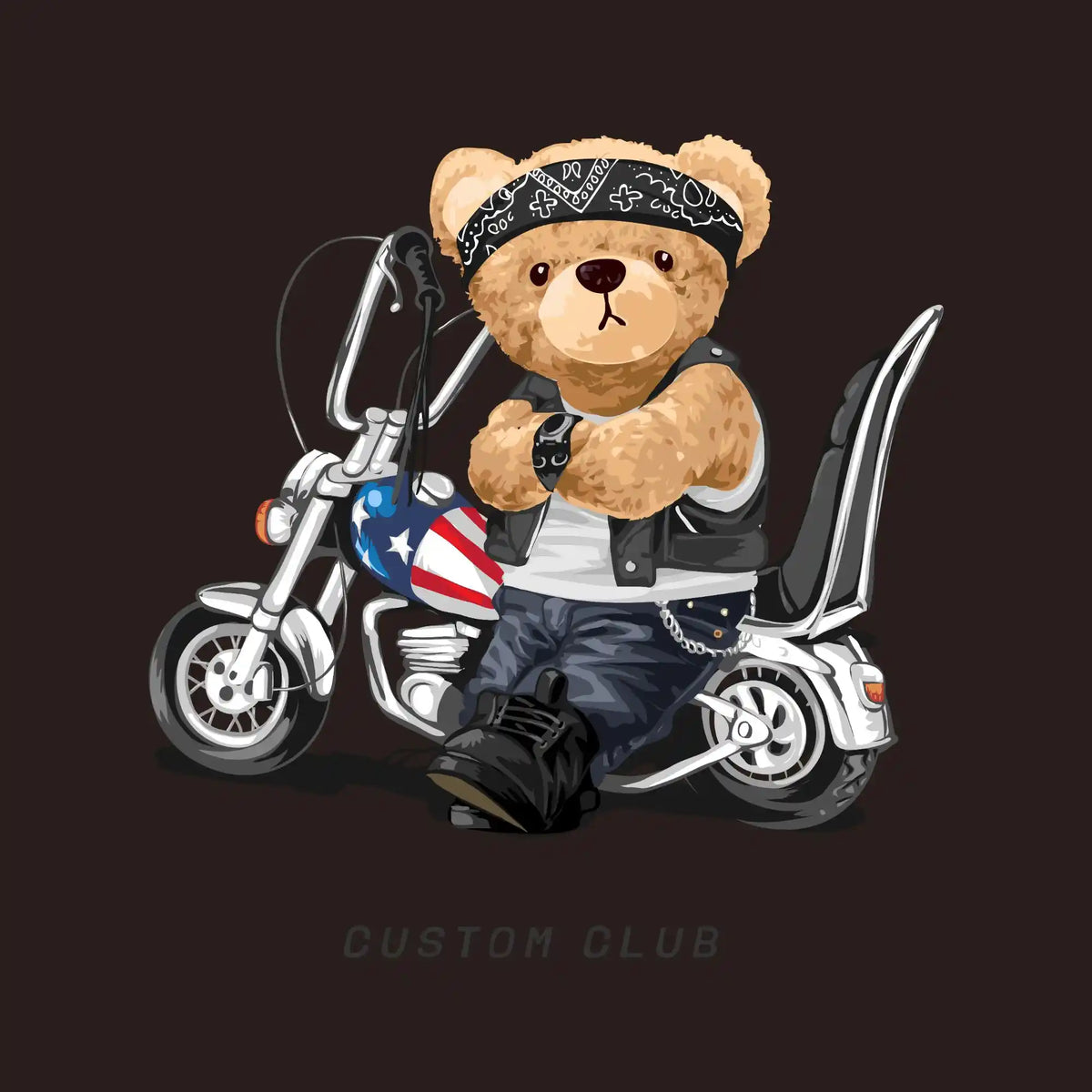 Biker Teddy Bear Motorcycle DTF Transfer
