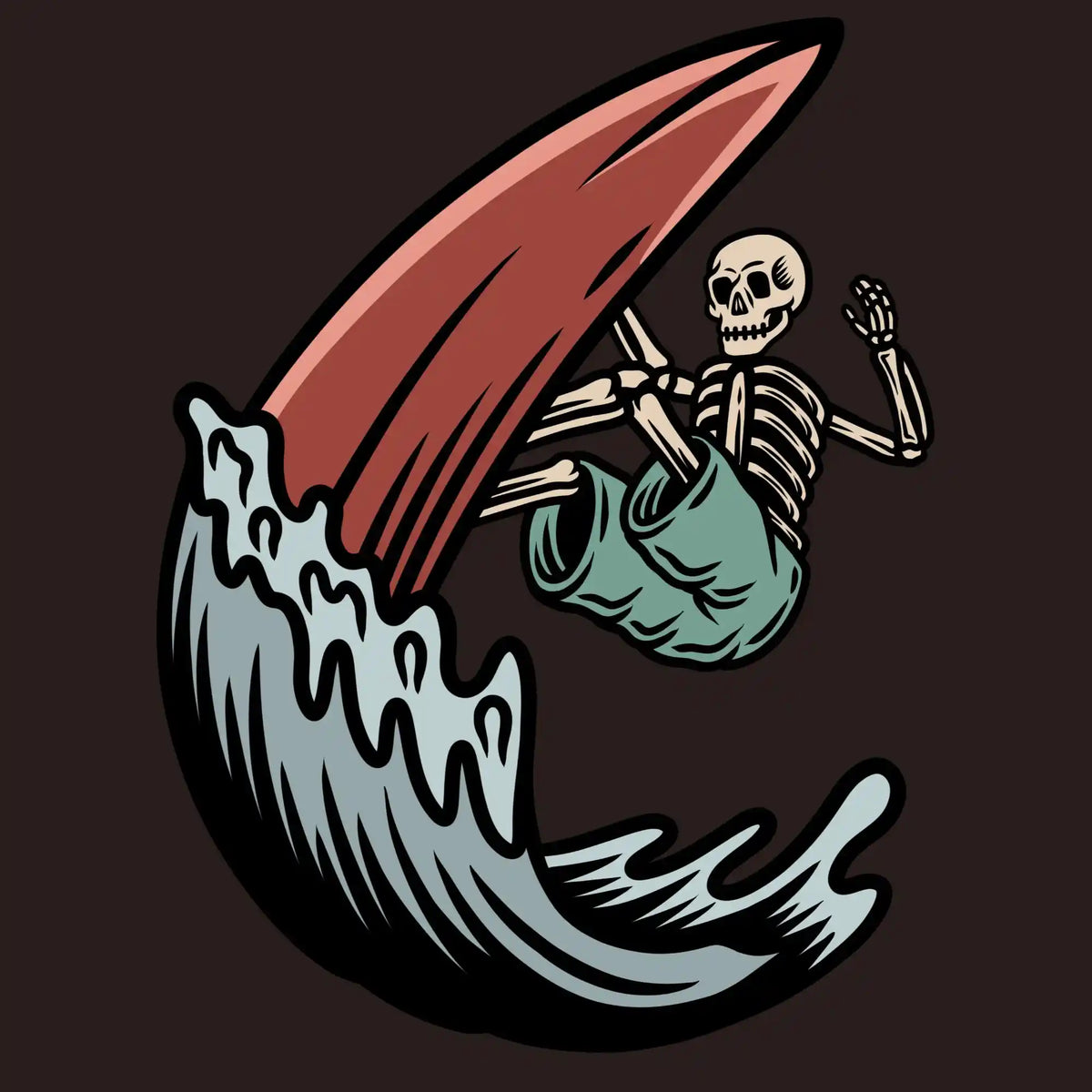 Skeleton Surf Wave Red Board DTF Transfer