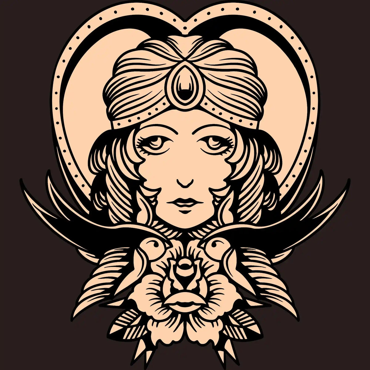 Fortune Teller Lady Traditional Tattoo DTF Transfer