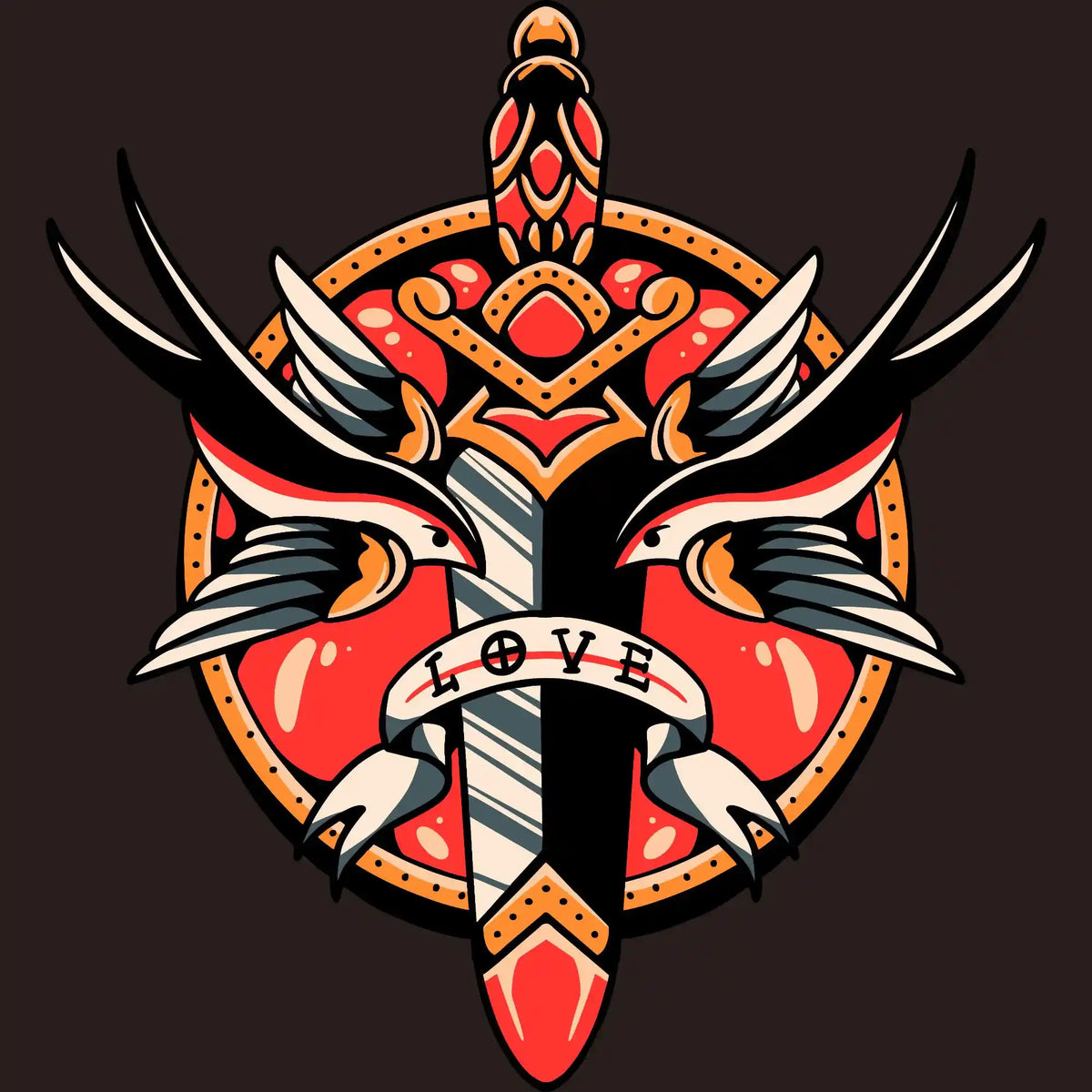 Dagger Love Swallows Tattoo DTF Transfer