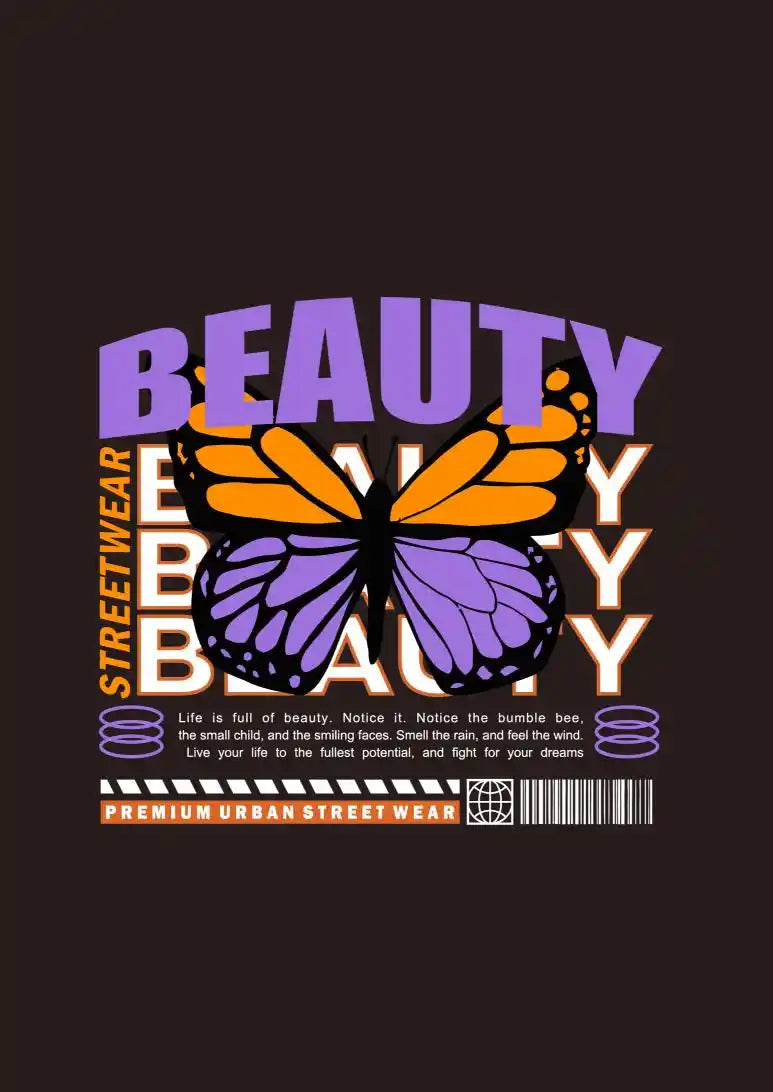 Beauty Purple & Orange Butterfly DTF Transfer