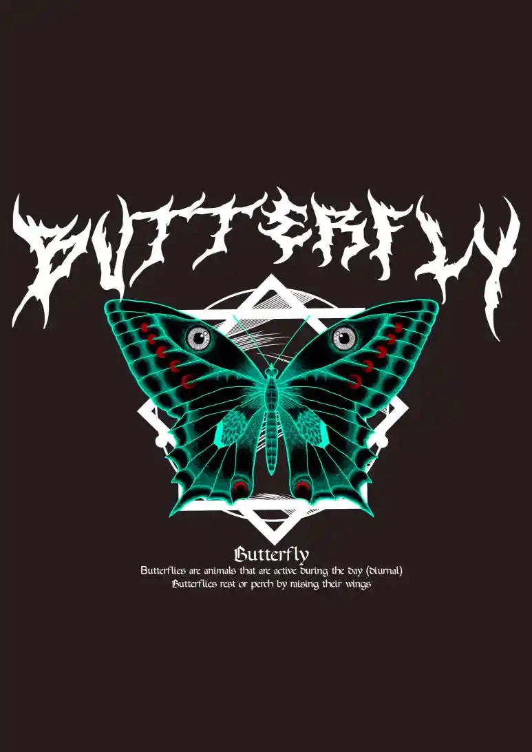Butterfly Teal Gothic DTF Transfer