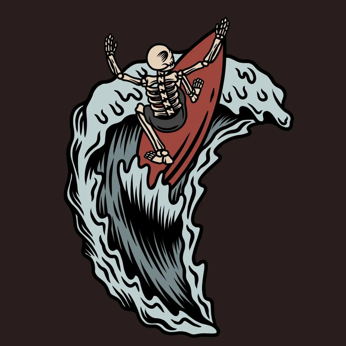 Surfing Skeleton Big Wave DTF Transfer