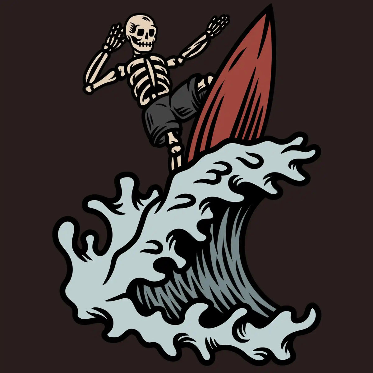 Skeleton Surfer Wave DTF Transfer