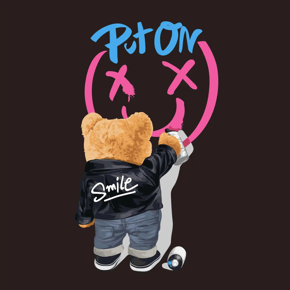 Smiley Graffiti Teddy Bear DTF Transfer