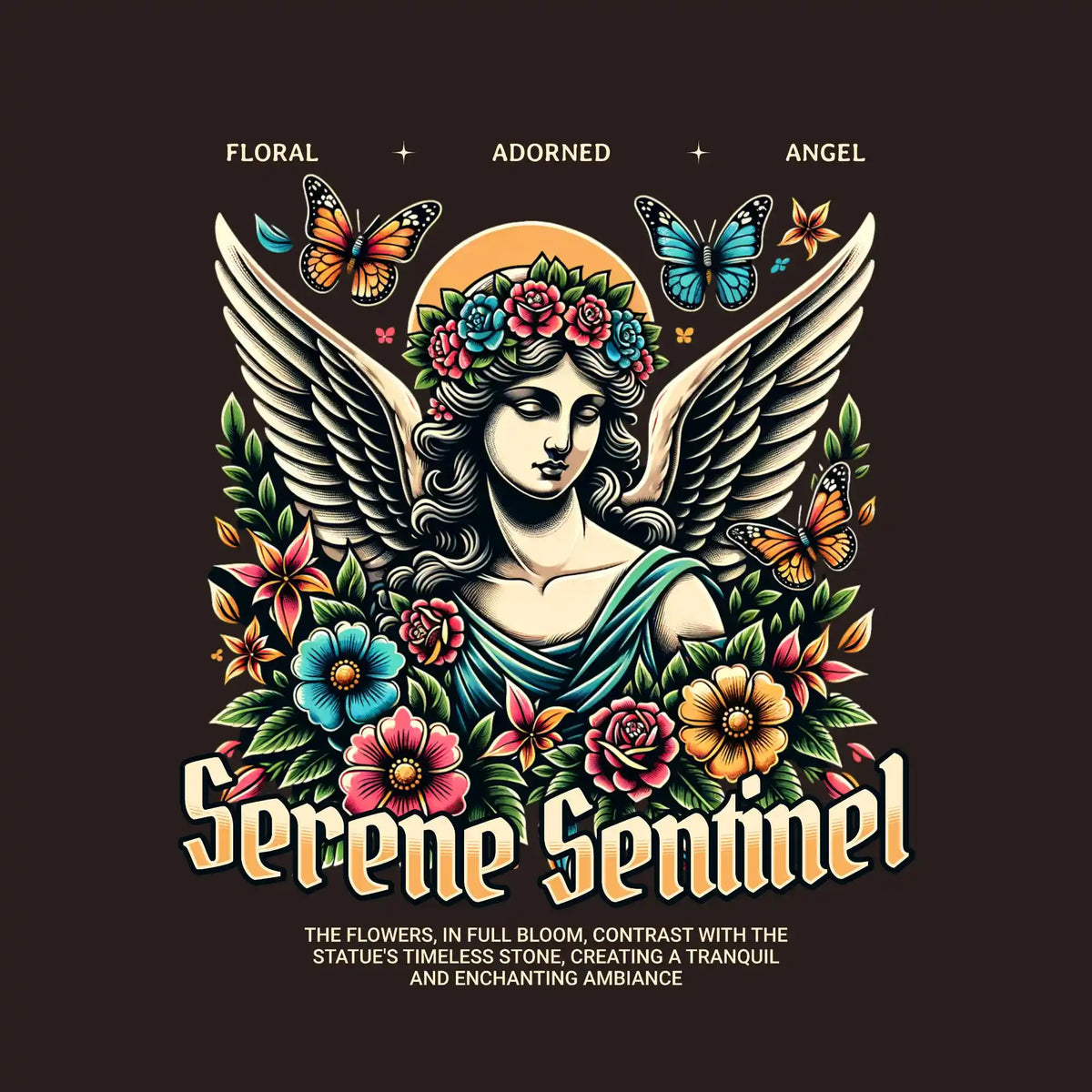 Serene Sentinel Floral Angel DTF Transfer