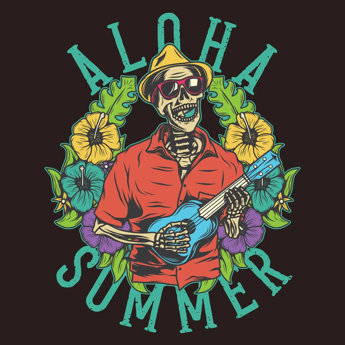 Aloha Summer Skeleton Ukulele DTF Transfer