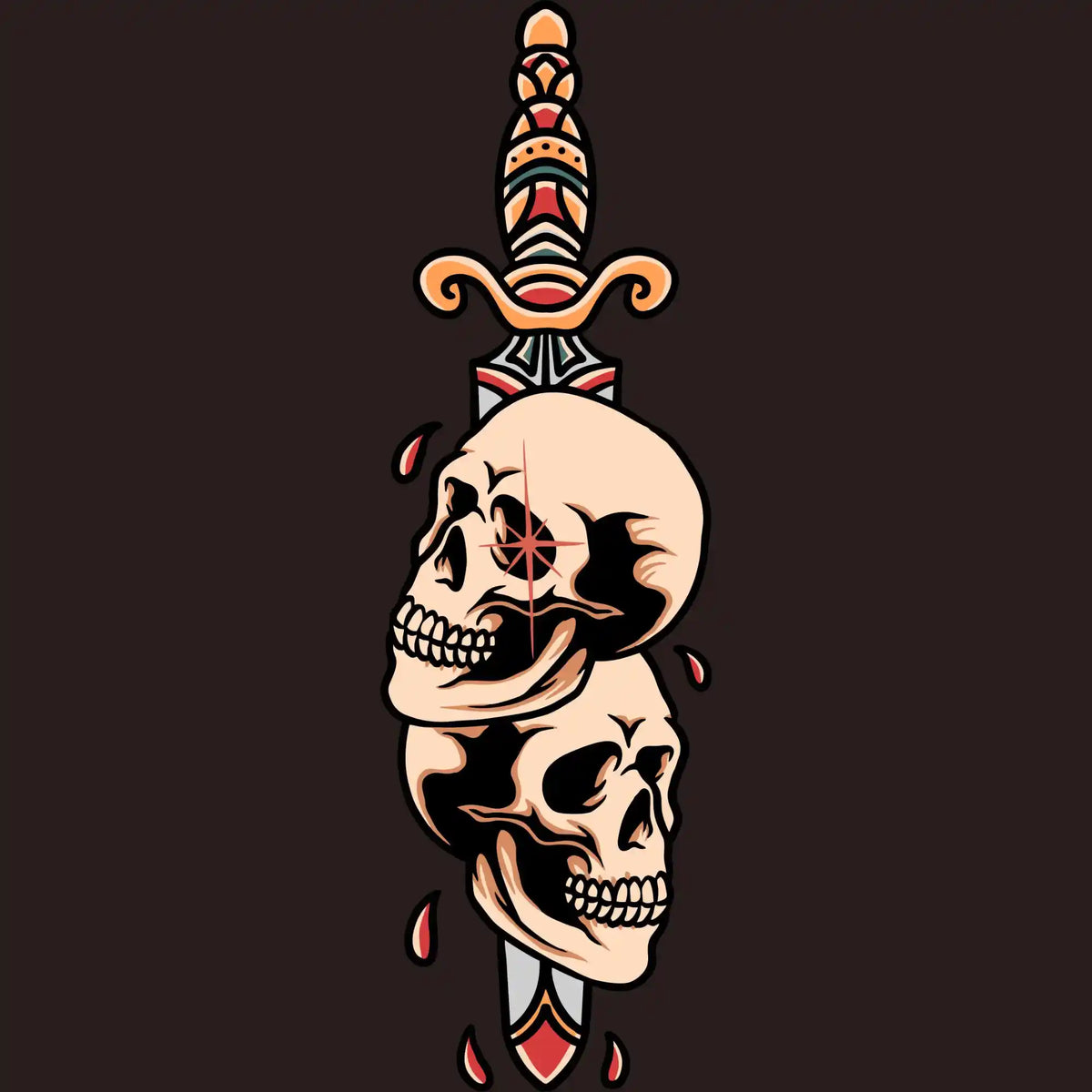 Dagger Through Skulls Tattoo DTF Transfer