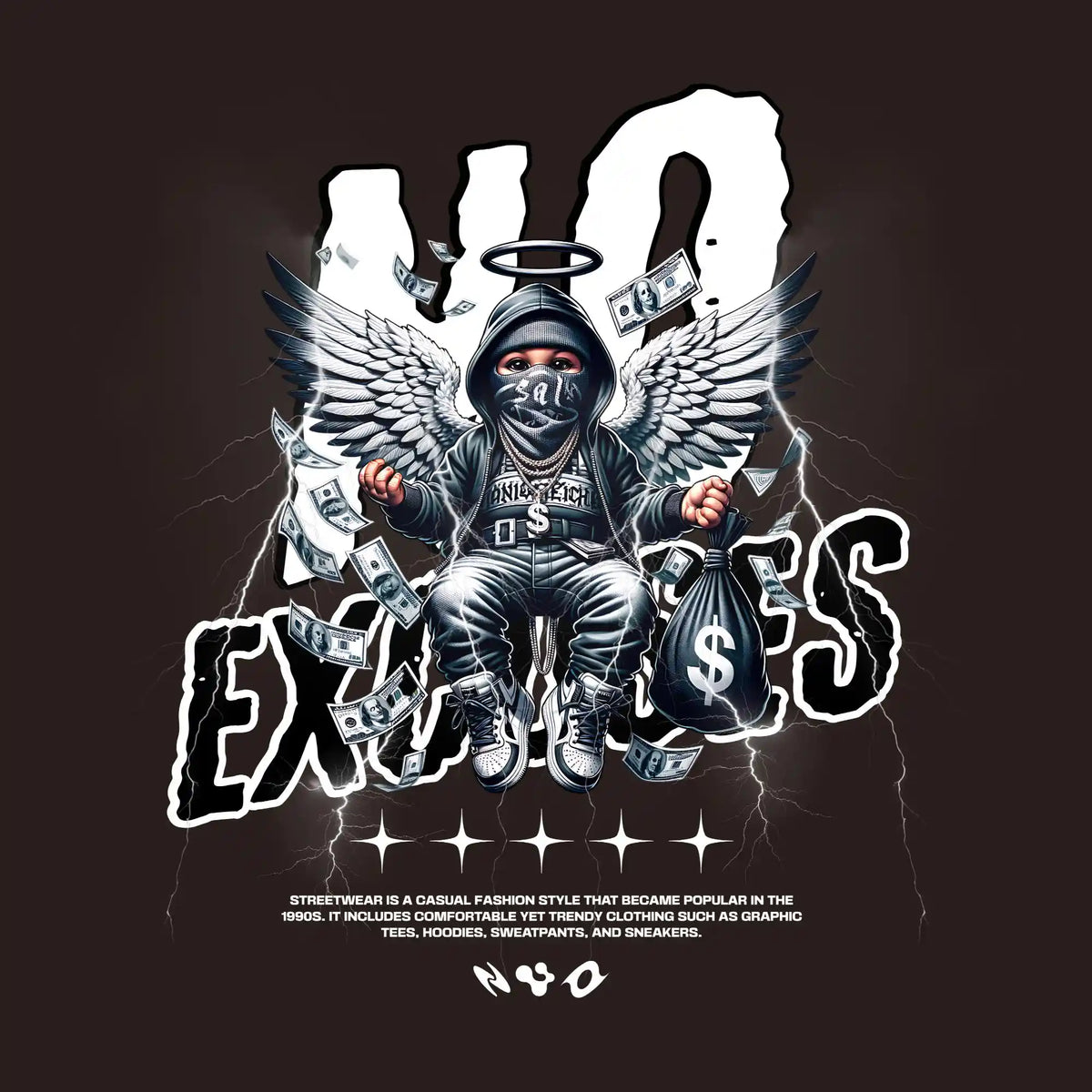 No Excuses Angel DTF Transfer
