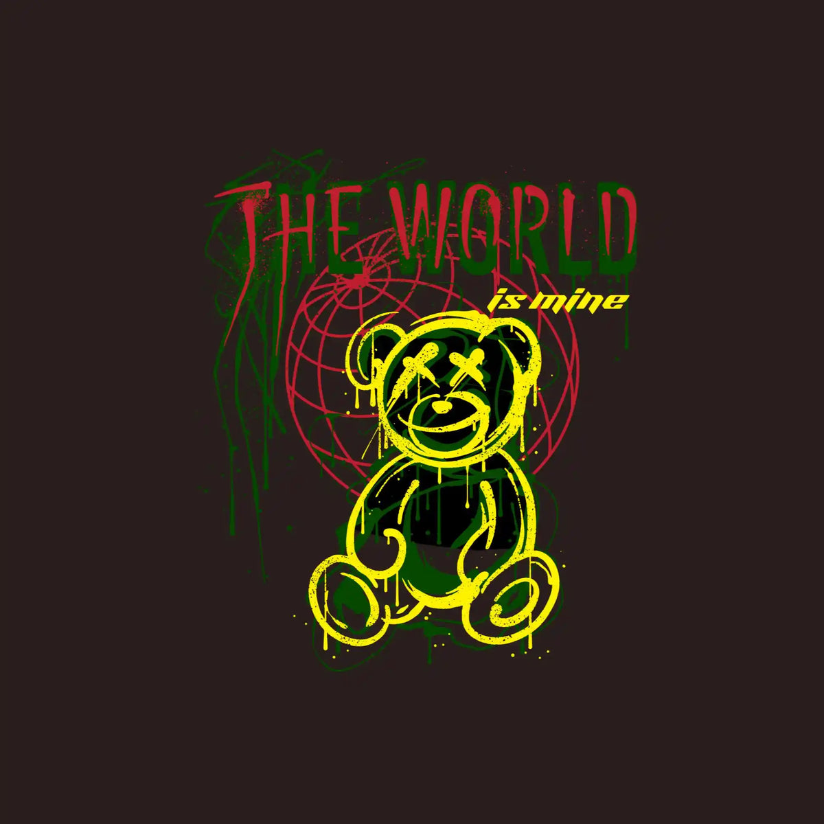 The World Neon Teddy Bear DTF Transfer